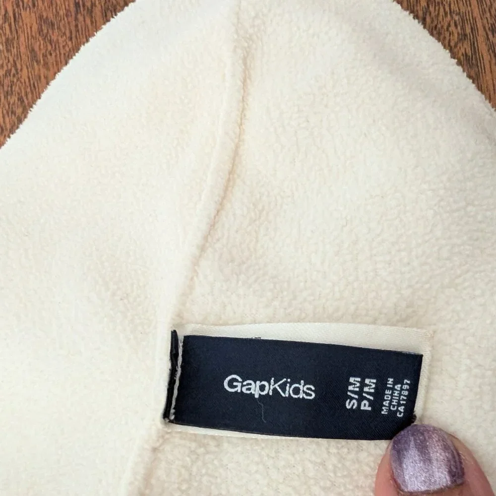 GapKids Girls Boys Ivory Soft Fleece Flower Hat Toque Beanie Sparkle - S/M